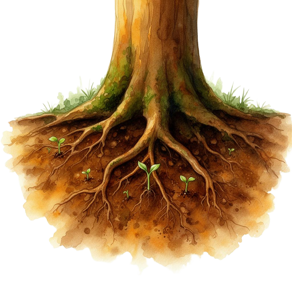 Illustration of tree roots representing generations of family heritage